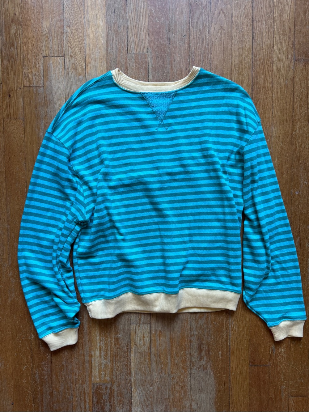 Free People Green and Blue Striped Crewneck Sweater - NWOT